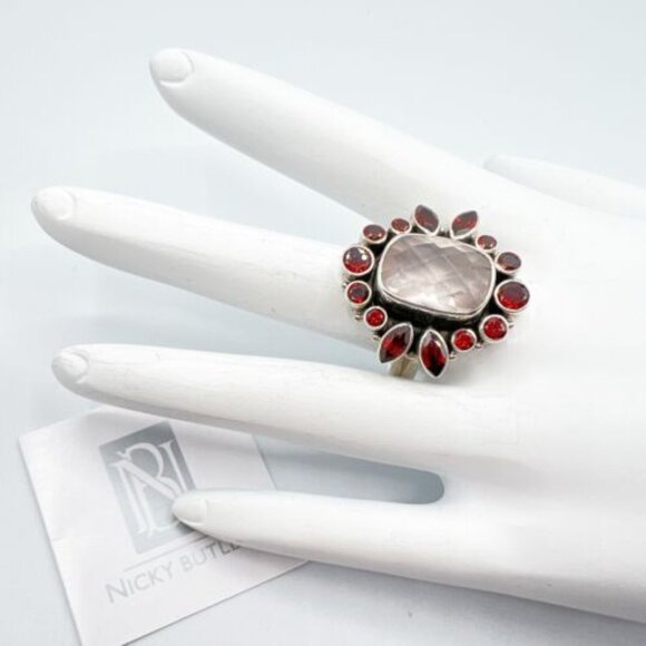 🌟NICKY BUTLER One of a Kind 925 Silver Rose Quartz Garnet Size 9 Ring NE… - Picture 10 of 15